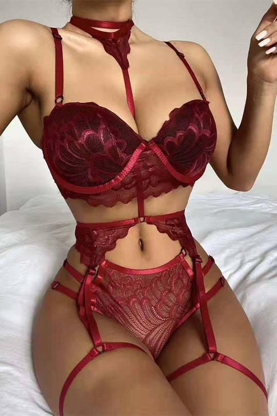 Set 3 piese lenjerie sexi din dantela semitransparenta U775-81
