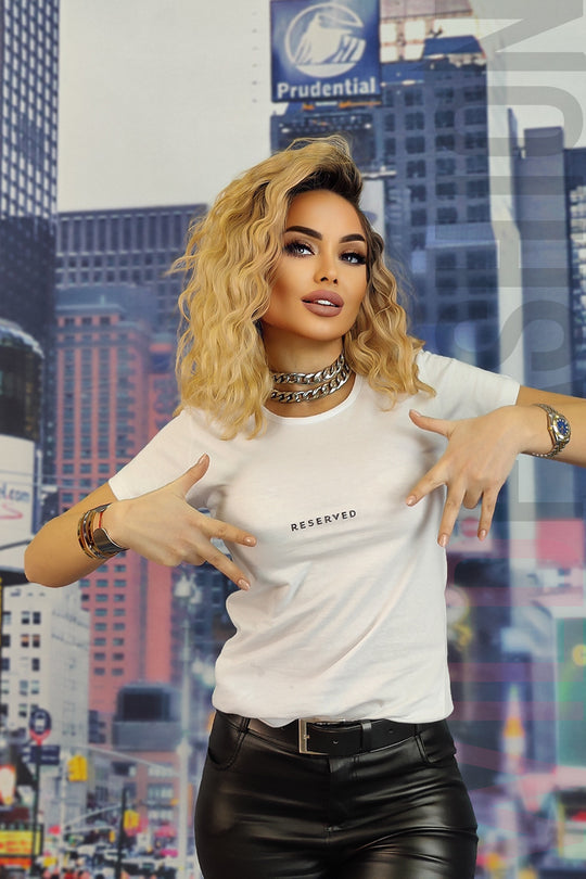 Tricou casual cu imprimeu text reserved U831-2