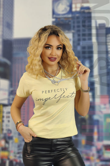 Tricou casual cu imprimeu text perfectly imperfect U832-9