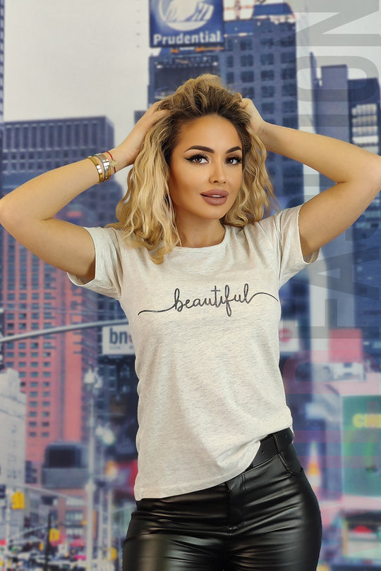 Tricou casual cu imprimeu text beautiful U833-18