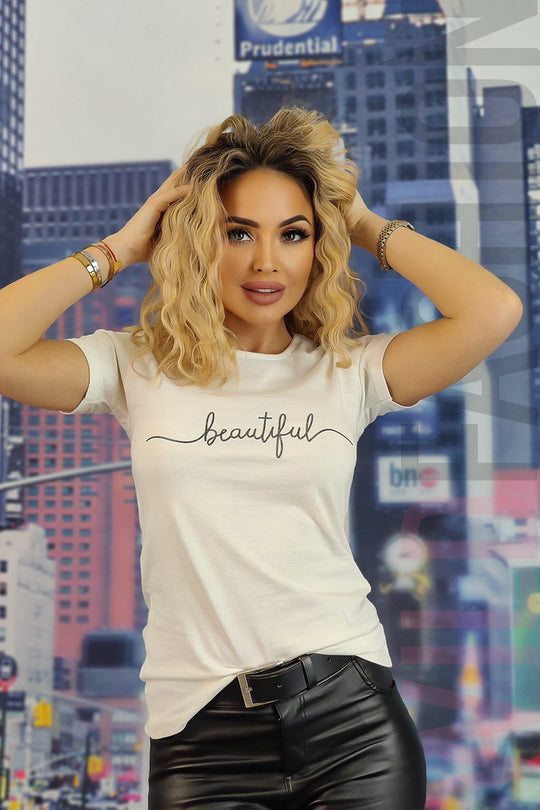 Tricou casual cu imprimeu text beautiful U833-221