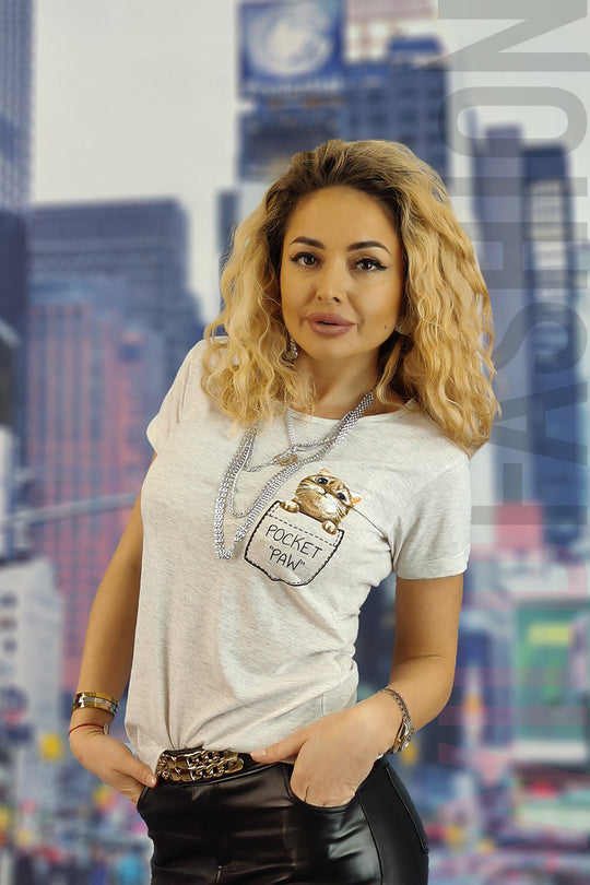 Tricou casual cu imprimeu pisica U837-18