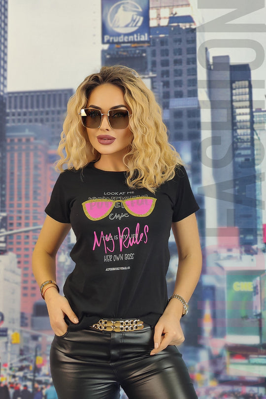 Tricou casual cu imprimeu text U840-1