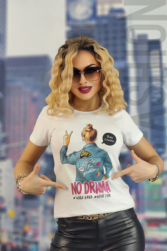 Tricou casual cu imprimeu si mesaj U847-2