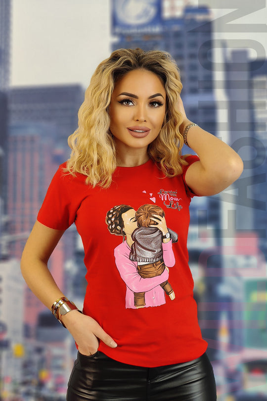 Tricou casual cu imprimeu mama si copil U849-3