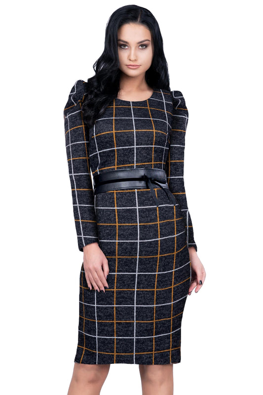 Rochie cu brau si model in dungi V367-181