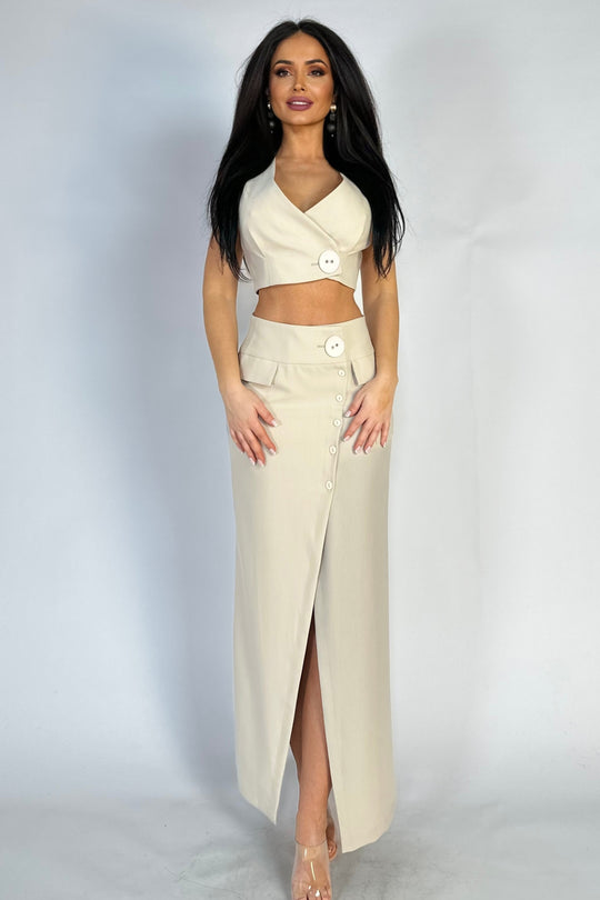 Compleu elegant alcatuit din vesta scurta si fusta lunga V607-182