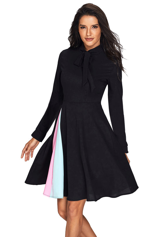 Rochie neagra casual cu maneci lungi si guler inalt V612-1