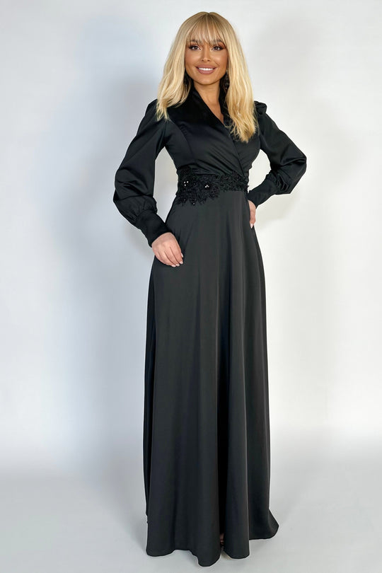 Rochie lunga, eleganta accesorizata cu broderie florala 3D V637-1