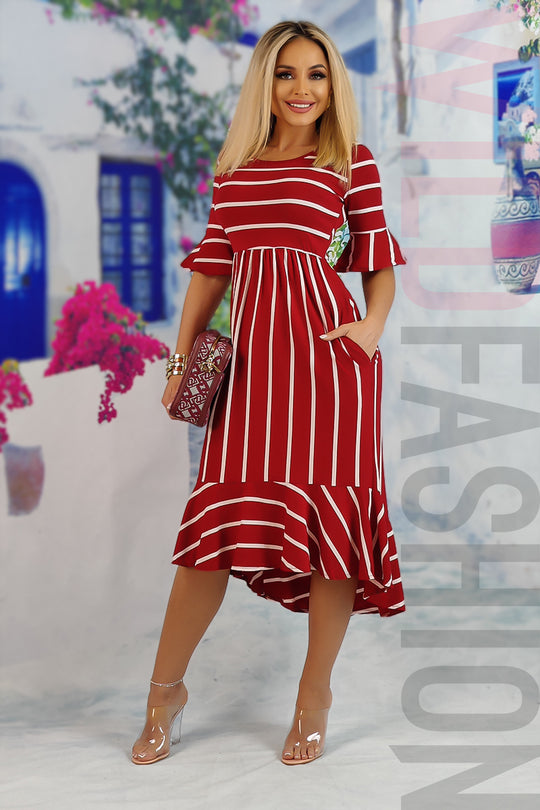 Rochie midi casual model dungi orizontale si maneci trei sferturi V679RR-821