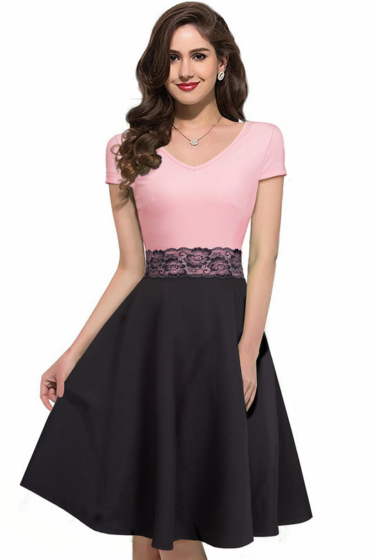 Rochie eleganta in doua culori si dantela in talie V815-151