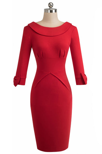 Rochie casual eleganta cu guler si accesorizare cu fundite V838-3