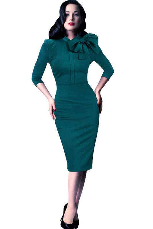 Rochie eleganta stil retro Rockabilly accesorizata cu funda ampla V850-12