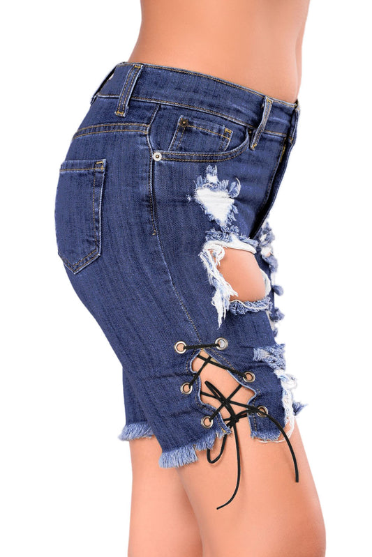 Pantaloni trei sferturi cu rupturi in fata W541-444