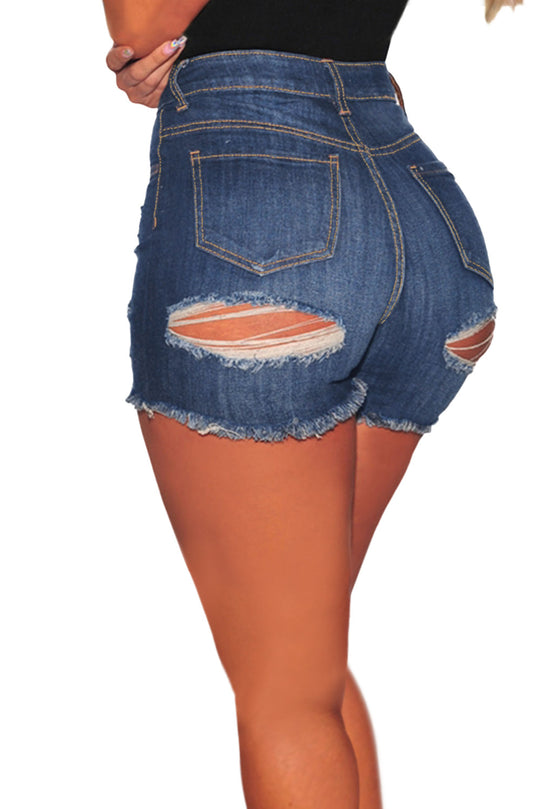 Pantaloni scurti cu talie inalta si rupturi la spate W542-444