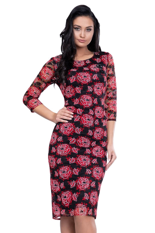 Rochie midi cu maneci trei sferturi semitransparente W597-311