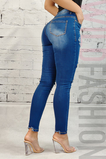 Blugi skinny cu buzunare si taieturi W737RR-444