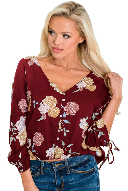 X272-81 Bluza vaporoasa de vara cu imprimeu floral