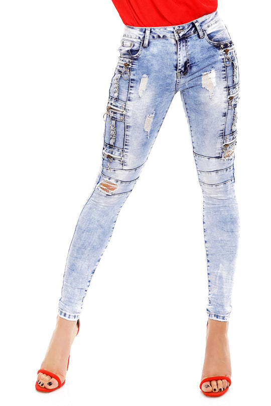 Blugi cu talie medie si buzunare X453-411