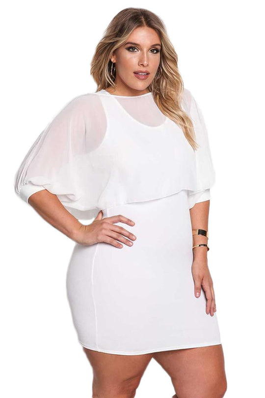 Rochie plus size scurta accesorizata cu top din chiffon in partea superioara X558P-2
