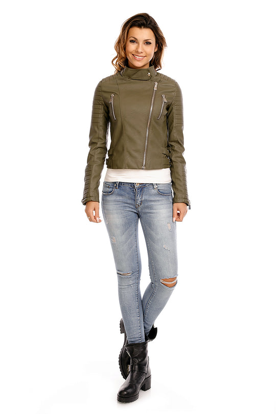 Jacheta din imitatie piele cu fermoar si buzunare X656-14