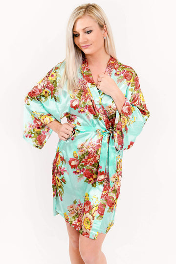 Halat casual tip Gheisa din material satinat cu print floral X700