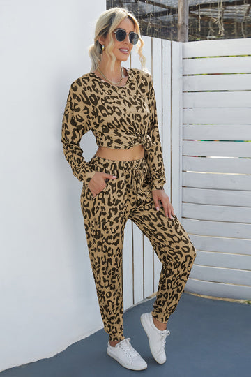 Pijama casual din bluza si pantaloni cu print leopard X701-99