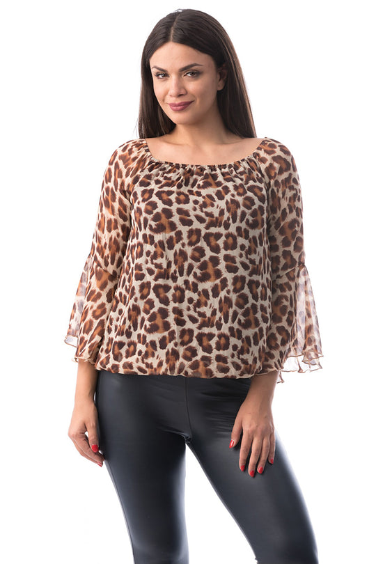 Bluza vaporoasa cu imprimeu animal print X734-99