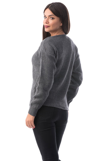 Pulover calduros accesorizat cu strasuri in fata X735-181