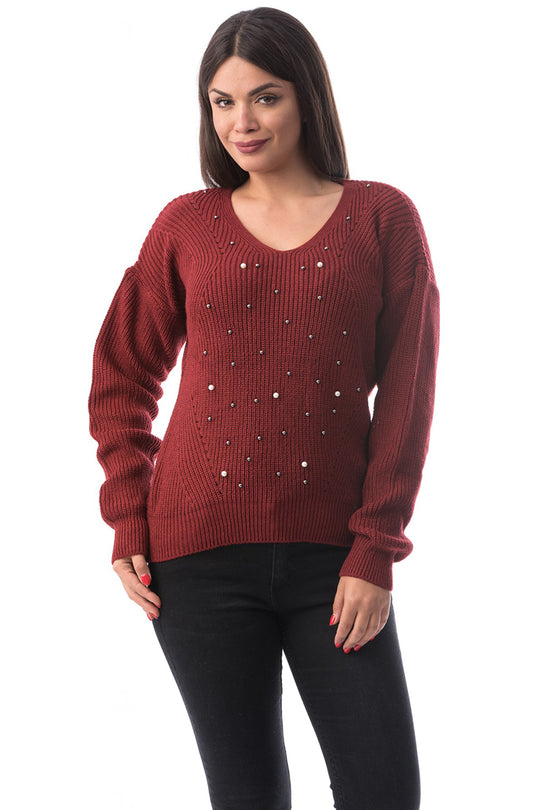 Pulover calduros accesorizat cu strasuri in fata X735-81