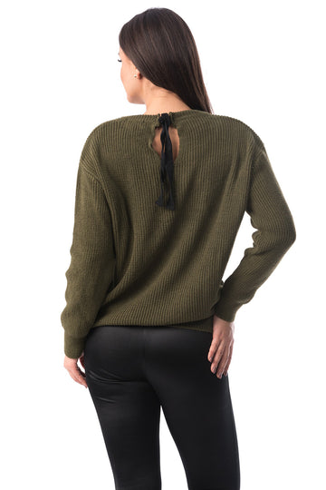 Pulover calduros cu maneci lungi si snur la spate X740-14