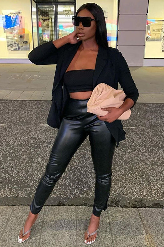 Colanti din vinil elastic cu talie inalta si crapatura la glezne Y546-1