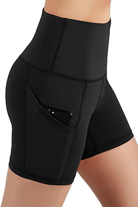 Pantaloni scurti sport din material elastic cu buzunare pe laterale Y585-1