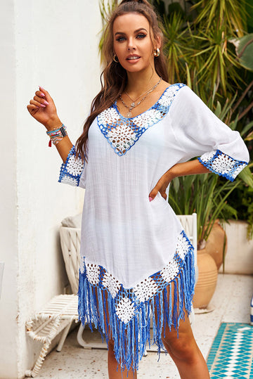 Rochie de plaja din material lejer accesorizata cu tricot colorat Y590-22