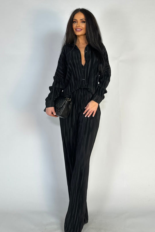 Compleu elegant din camasa si pantaloni lungi din material creponat Y638-1