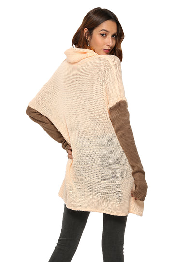 Pulover lung tricotat in doua culori cu guler lejer Y736-15