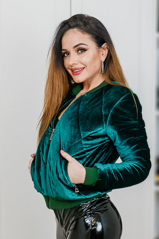 Geaca din catifea scurta cu buzunare laterale J924-12