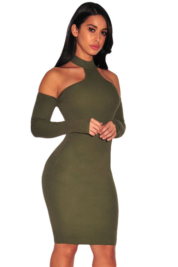 Rochie midi cu umerii goi guler choker si maneci lungi B544-120