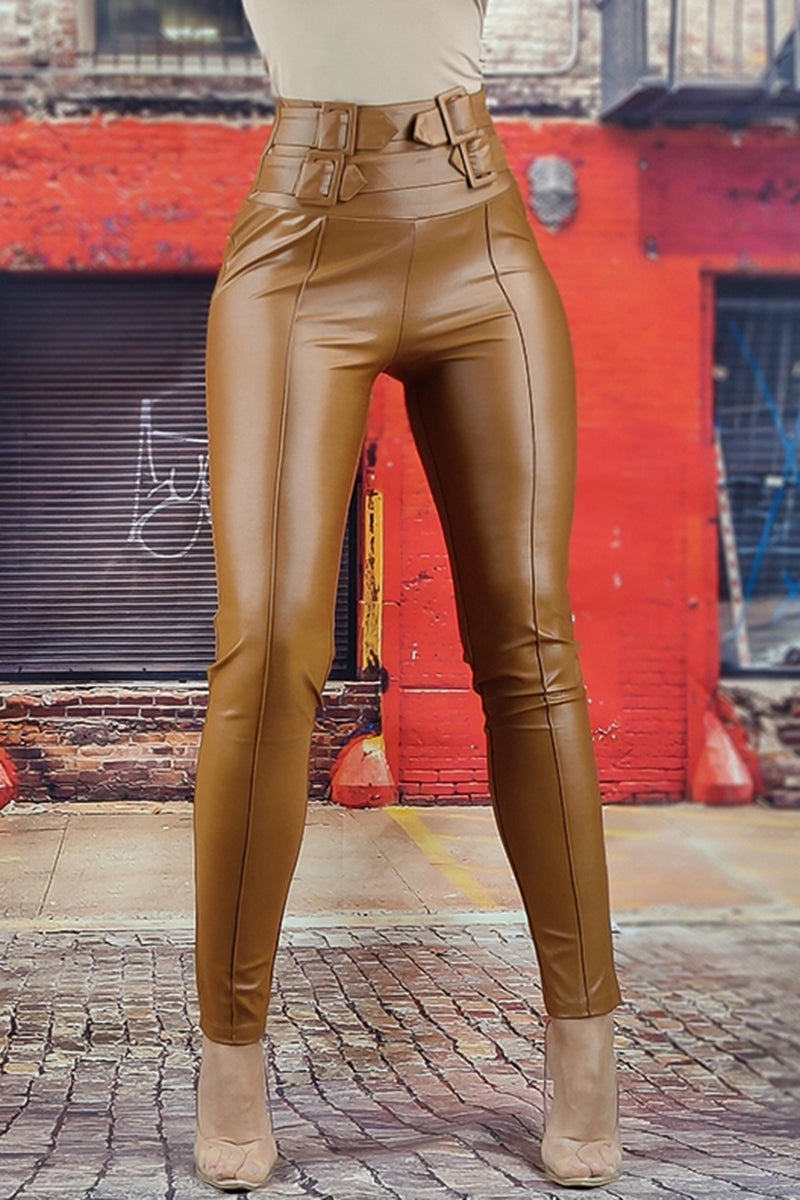 B649-8 Pantaloni casual din material supraelastic cu talie inalta