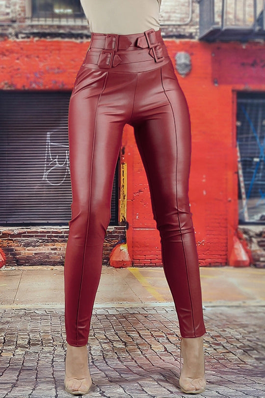 Pantaloni casual din material supraelastic cu talie inalta B649-81