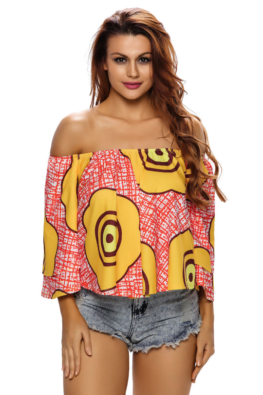 Top larg cu imprimeu umerii goi si maneci largi BL806-3