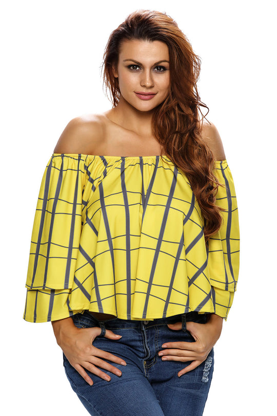 Top larg cu imprimeu umerii goi si maneci largi BL806