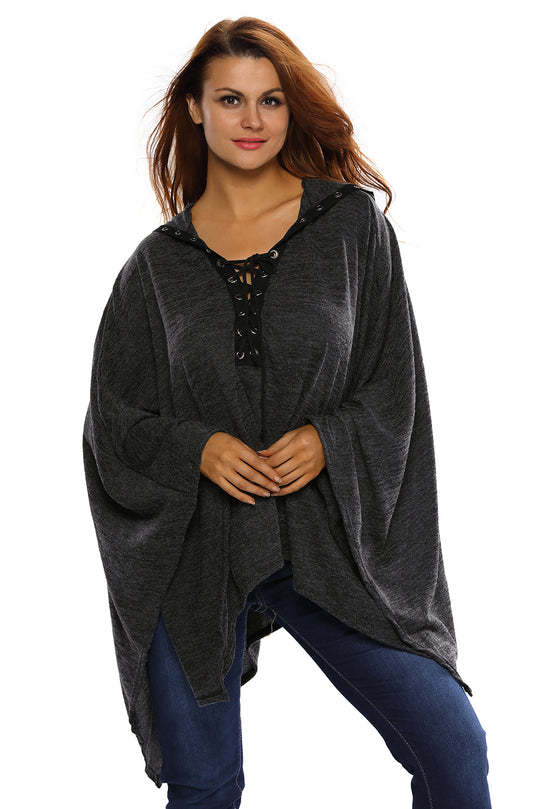 Poncho gri cu gluga si snur in fata BL847-61