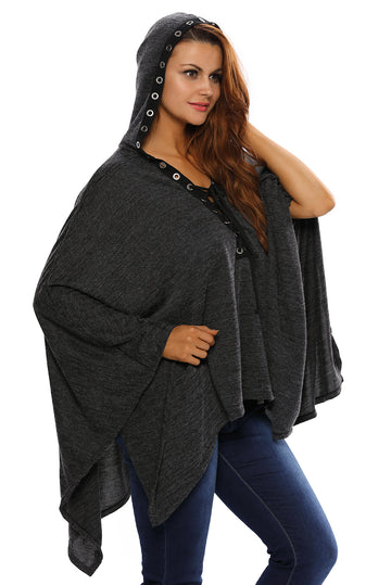 Poncho gri cu gluga si snur in fata BL847-61