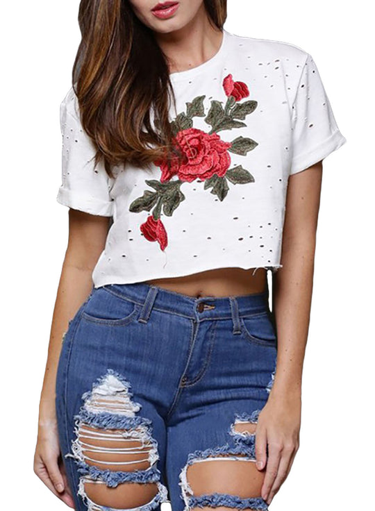 Top casual cu model taiat si floare brodata in fata BL923-2