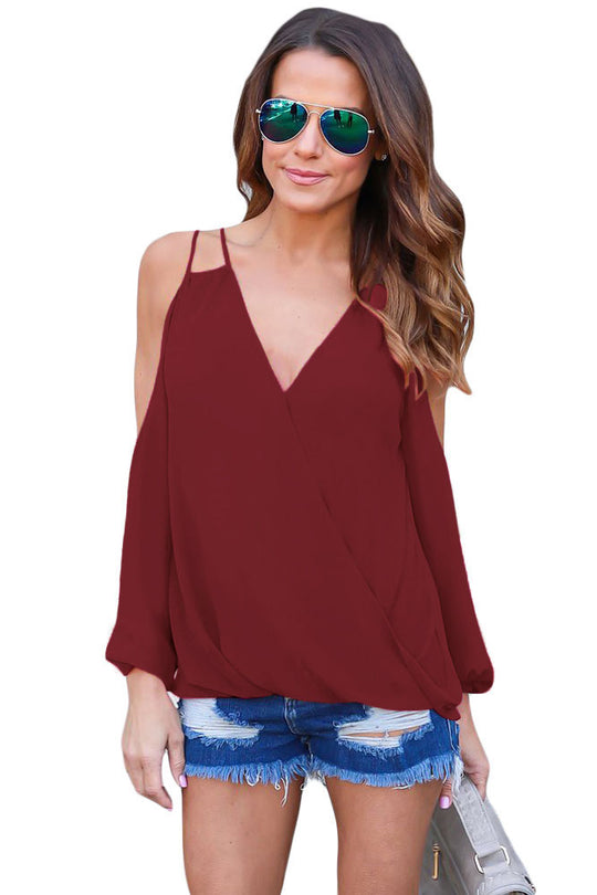 Top vaporos cu maneci lungi umerii decupati si accesorizati cu bretele BL929-81