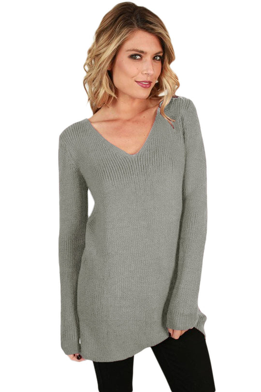 Bluza tricotata cu decupaj la spate accesorizat cu snur BL972-18