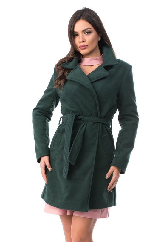 Palton din stofa accesorizat cu cordon in talie BL985-123