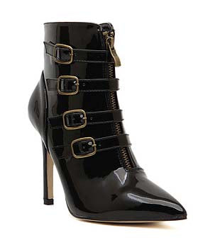 Botine cu toc inalt subtire fermoar si catarame in fata CH2286-1