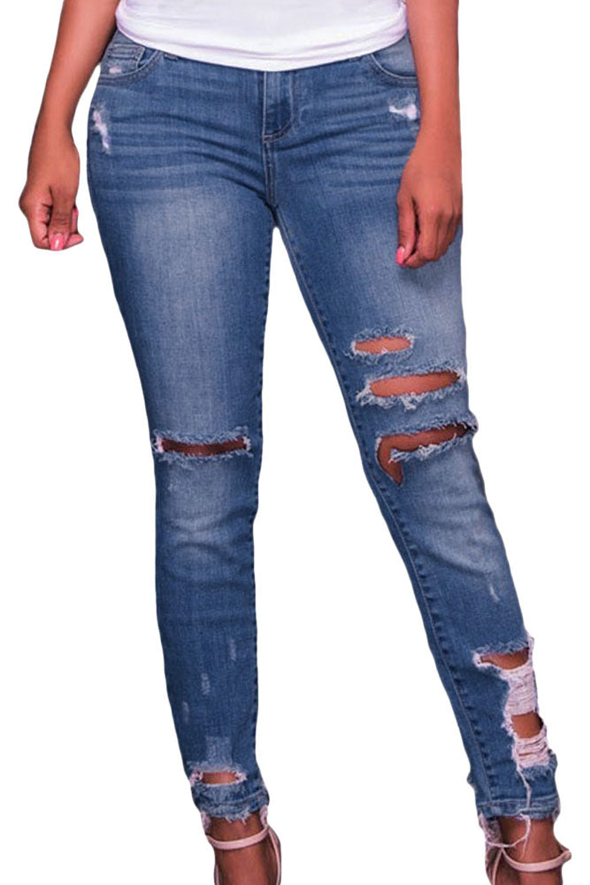 CL662-4 Jeans skinny cu talie inalta si model taiat